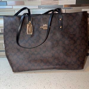 Coach Dark Brown Signature Tote